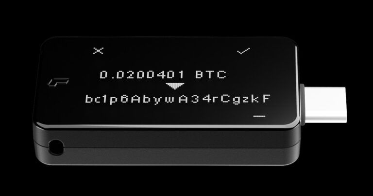 BitBox02 Hardware-Wallet mit angezeigter Bitcoin-Adresse und Betrag auf dem Display